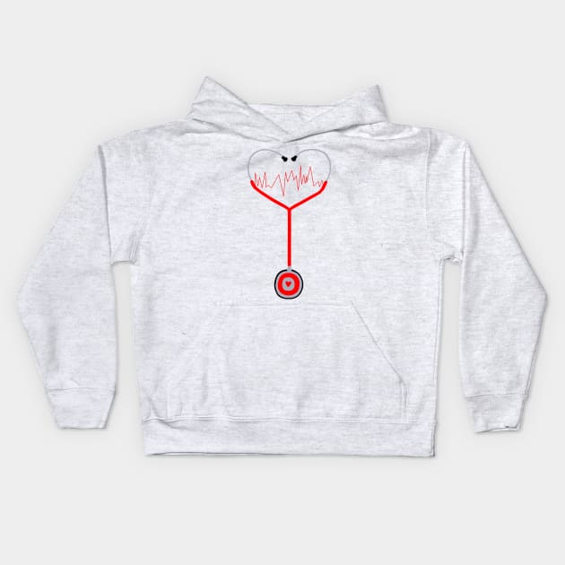 Heartbeat Stethoscope Kids Hoodie by Art by Deborah Camp